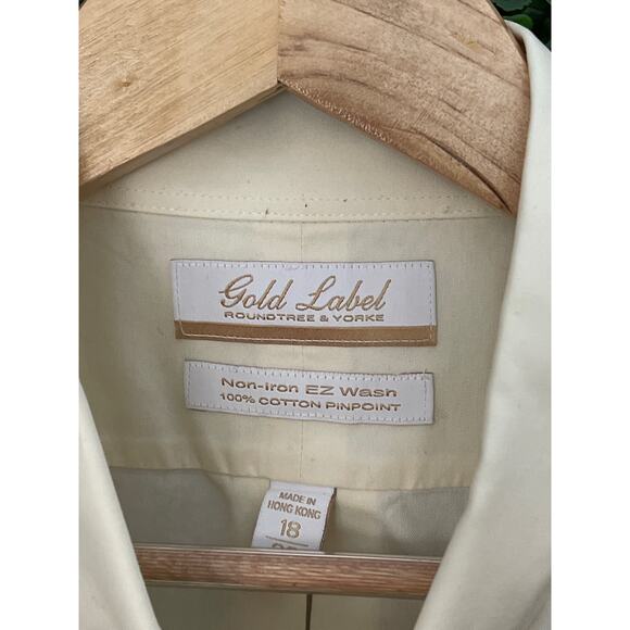 Gold Label Roundtree & Yorke Men’s dress Shirt, light Yellow, non-iron Size 18 - Picture 3 of 6